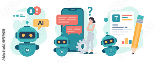 Ai chatbot providing information and support via a smartphone interface with artificial intelligence interface information technology smartphone communication illustration assistance question