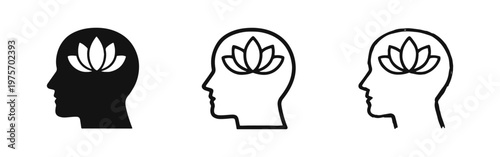 Mental Wellness and Spirituality Icon Set - Human Head with Lotus
