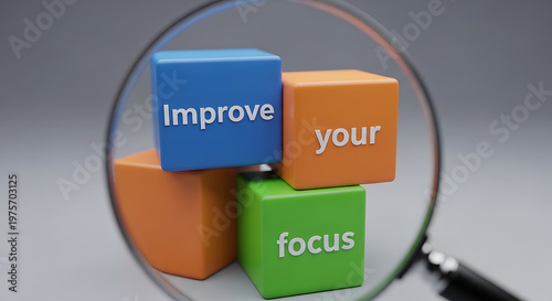 Stacked blocks with motivational words improve your and focus