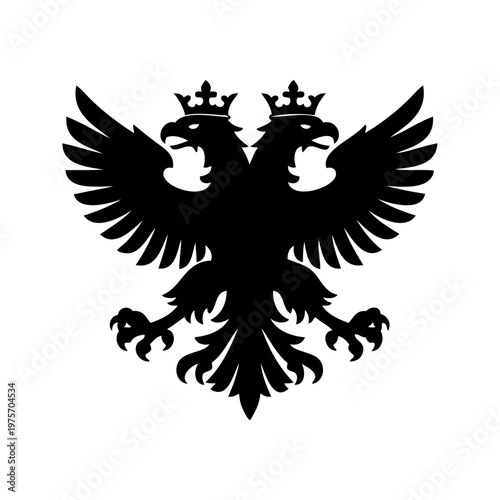 Logotipo con la silueta de un águila bicéfala heráldico, con coronas, las alas extendidas y garras afiladas, al estilo clásico de los emblemas medievales