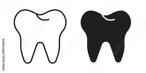 Tooth icon vector design set. Icon Symbol Black Outline and Solid