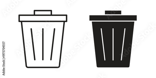 Trash Bin icon vector design set. Icon Symbol Black Outline and Solid