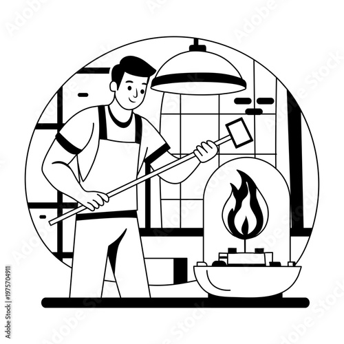 A glyph style illustration showing a glass artisan