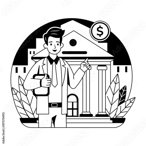 Glyph style illustration denoting a banker