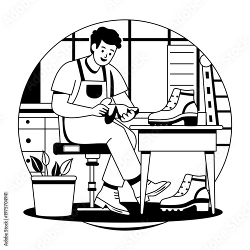 A glyph style illustration showing a shoemaker