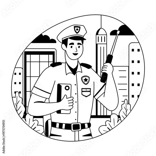 An illustration of a policeman designed in glyph style