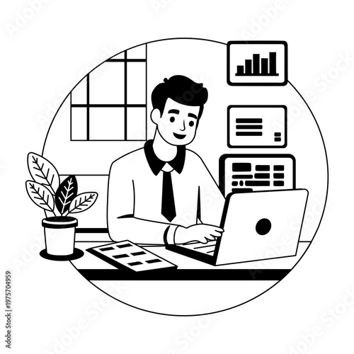 A glyph style illustration showing an accountant