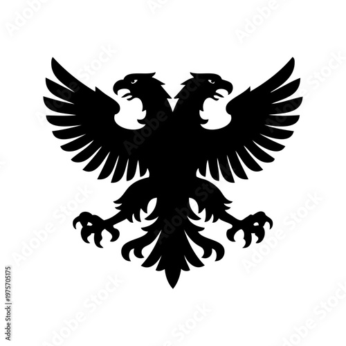 Logotipo con la silueta de un águila bicéfala heráldico, con las alas extendidas y garras afiladas, al estilo clásico de los emblemas medievales