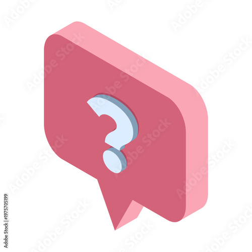 Isometric question mark. Isometric text bubble icon. Message box with question. Question mark inside speech bubble. Ask question concept