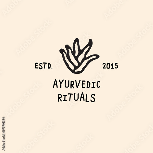 Ayurvedic rituals logo template featuring a hand-drawn aloe vera or succulent icon in a rustic minimalist style, ideal for holistic wellness and natural medicine brands.
