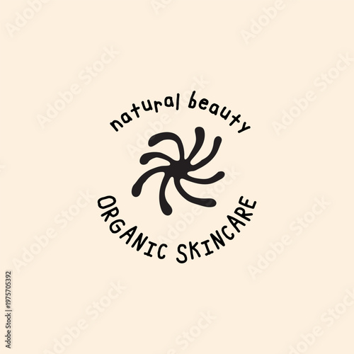 Natural beauty organic skincare logo template with hand drawn spiral sun or flower symbol.