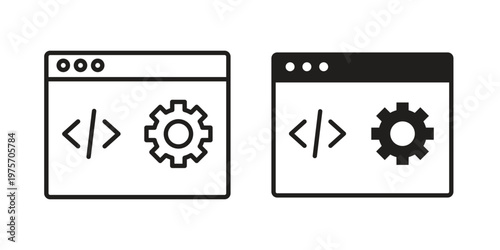Web development icon vector design set. Icon Symbol Black Outline and Solid
