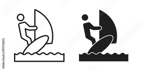 Windsurf icon vector design set. Icon Symbol Black Outline and Solid