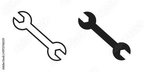 Wrench icon vector design set. Icon Symbol Black Outline and Solid