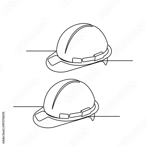 Worker safety helmet outline icon in one continuous line style