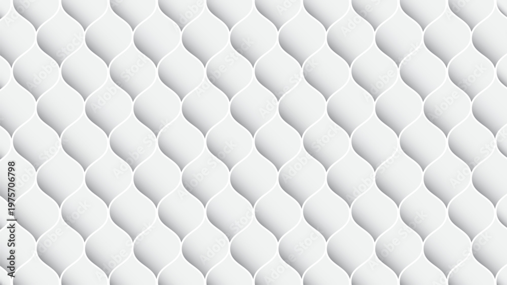 Naklejka premium white seamless geometric pattern background with 3d quilted wave texture for modern upholstery and luxury wallpaper designs.