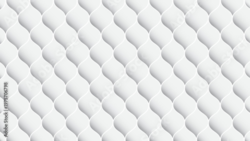 white seamless geometric pattern background with 3d quilted wave texture for modern upholstery and luxury wallpaper designs.