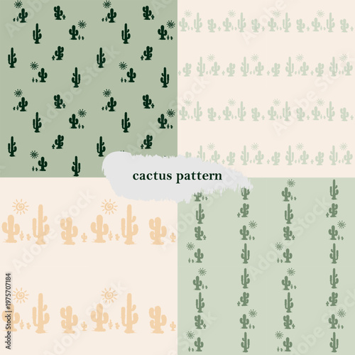 Minimal cactus patterns perfect for textile, nursery and packaging design.