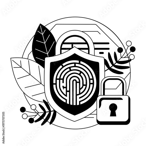 glyph style illustration showing fingerprint lock  
