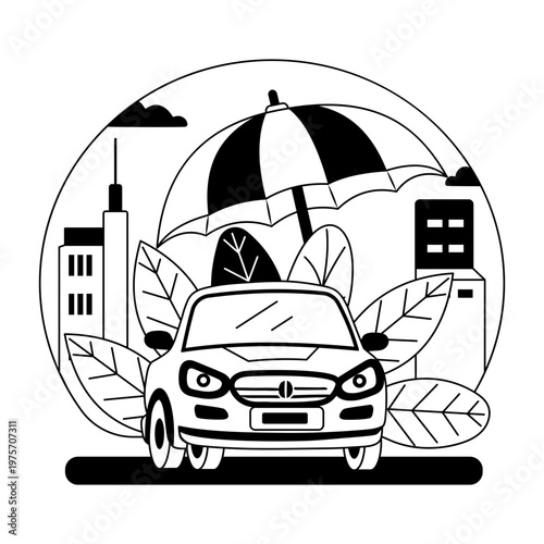 A glyph style illustration representing car insurance  