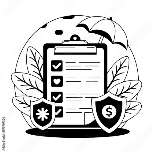 glyph style illustration showing health insurance  