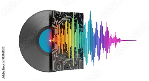 Vinyl Record and Digital Sound Wave Visualization