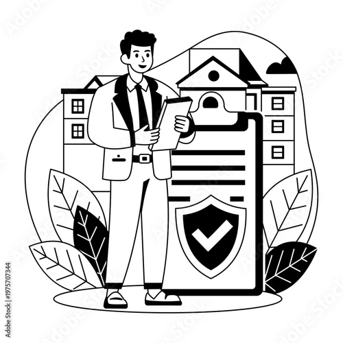 A glyph style illustration representing insurance agent  