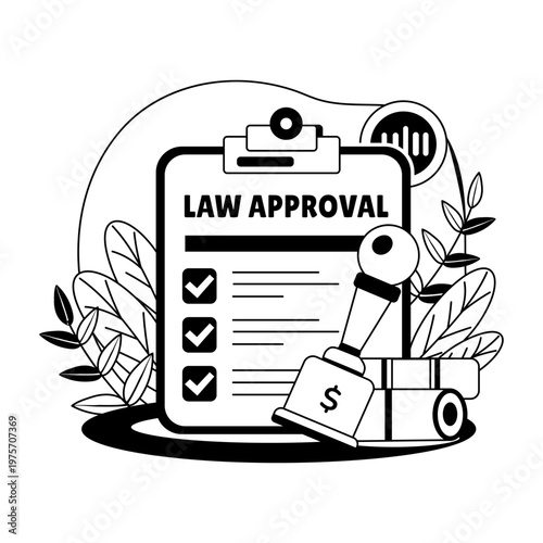 glyph style illustration showing law approval  