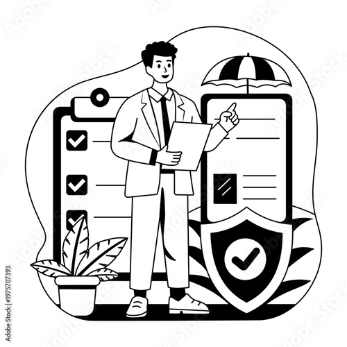 glyph style illustration showing insurance policy  