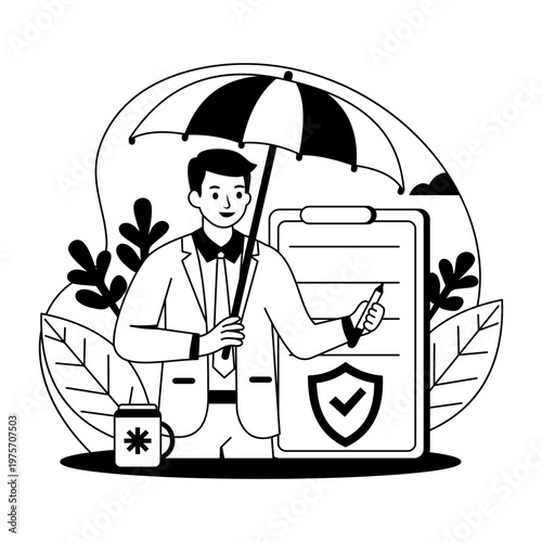 glyph style illustration showing insurance approved  