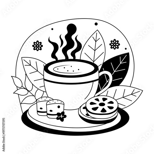 Glyph style illustration representing a spice tea cup 