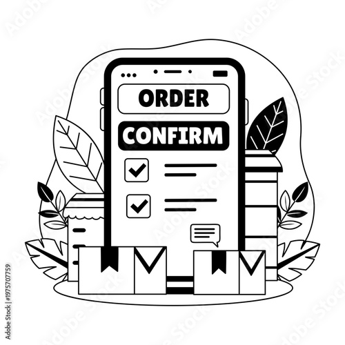 A glyph style illustration showing order confirm