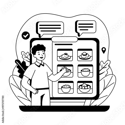 Glyph style illustration representing a person ordering food