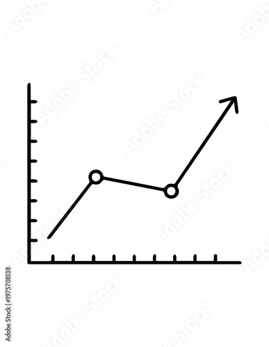 Simple line graph with upward arrow and data points on axis for statistical growth monitoring statistics analysis business progress performance measurement increase