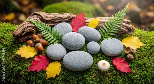 Enchanted forest scene with dragon eggs and autumn foliage