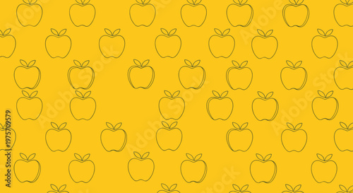Seamless pattern featuring minimalist line art apple icons scattered across a bright yellow background for a fresh and modern aesthetic.