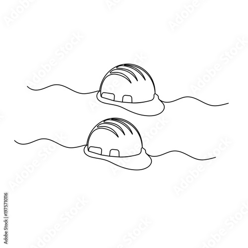 Worker safety helmet outline icon in one continuous line style