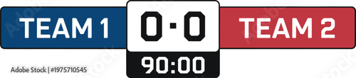 Sports Scoreboard Displaying Team 1 Versus Team 2 With Zero Score And 90 Minutes Elapsed game