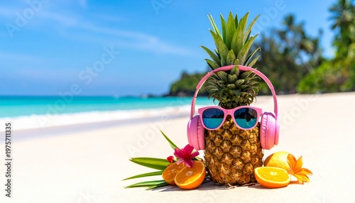 Funny Pineapple with Sunglasses and Headphones