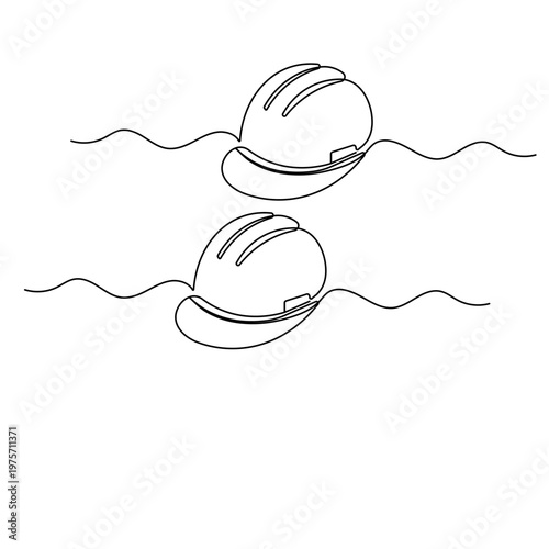 Worker safety helmet outline icon in one continuous line style