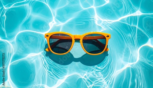 Sunglasses Floating on Blue Pool Water