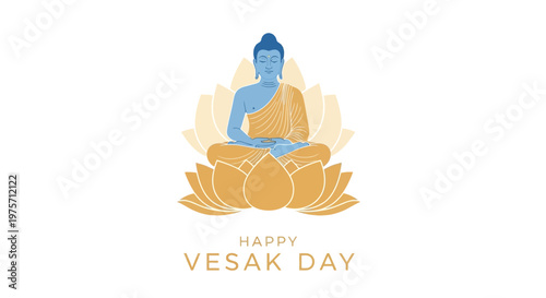 A serene blue buddha sits in lotus position with a vesak day greeting