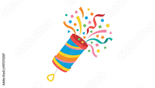 Colorful party popper with confetti.