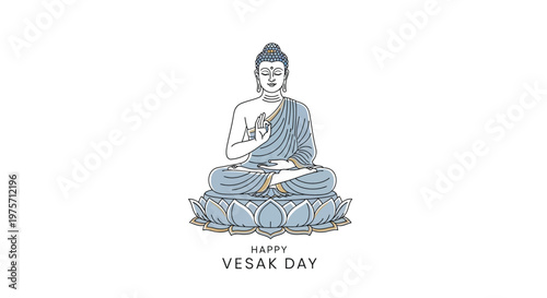 Illustration of buddha in meditation with vesak day greeting below