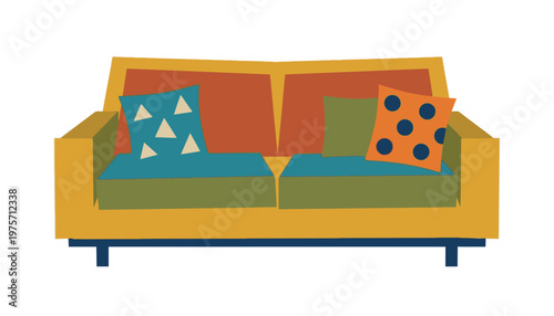 Colorful sofa with decorative pillows.