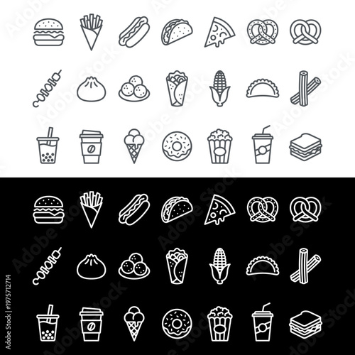 Food icons on white and black 1.