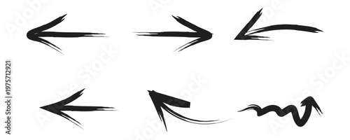 Set of black hand-drawn arrow icons, sketch symbol collection with various directions and styles.