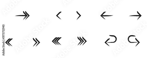 Set of black hand-drawn arrow icons, sketch symbol collection with various directions and styles.