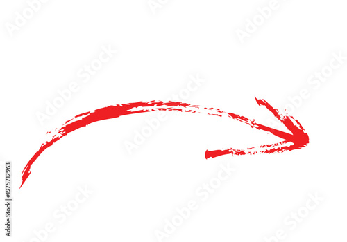 Grunge red hand drawn arrow with textured edges on transparent background.