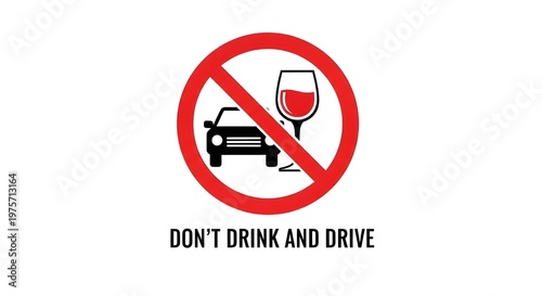 Don't Drink and Drive Warning Sign with Car and Wine Glass Icon